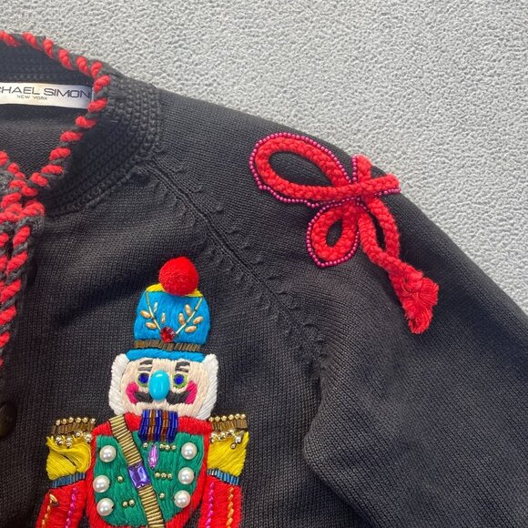 Vtg 1993 Michael Simon Nutcracker Cardigan Sweater Hand Beaded Intricate Sz 1 - Picture 10 of 15